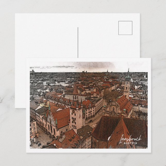 Innsbruck Austria Beautiful Color Pencil Landscape Postcard (Front/Back)