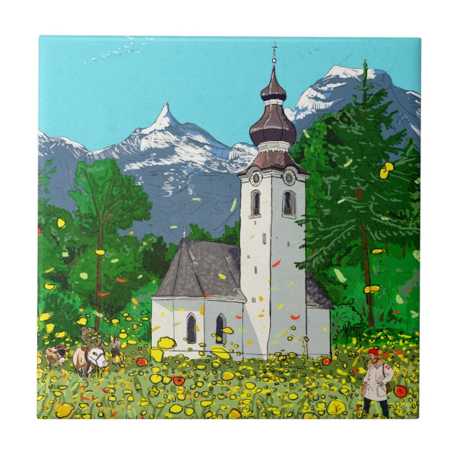  Innsbruck Austria Landscape Whimsical Art Ceramic Tile (Front)