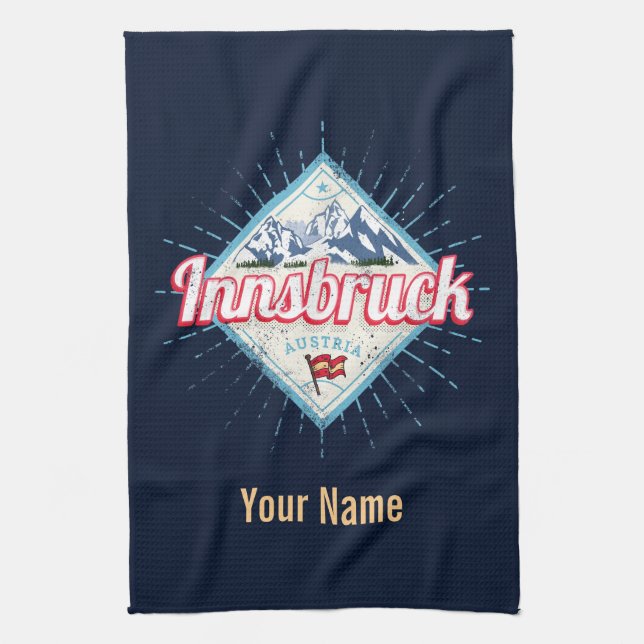 Innsbruck Tyrol Austria Retro Alps Vintage Kitchen Towel (Vertical)