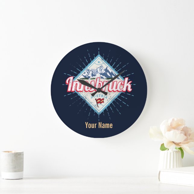 Innsbruck Tyrol Austria Retro Alps Vintage Large Clock (Home)