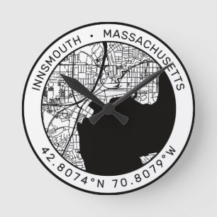 Innsmouth City Map Lovecraft Round Clock