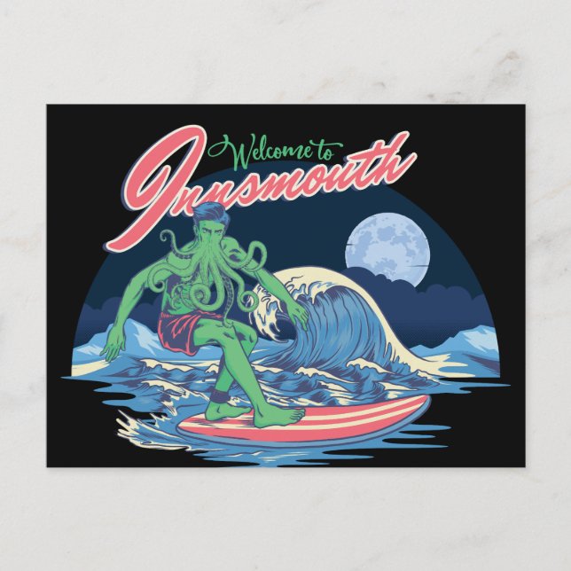 Innsmouth Surfing Lovecraft Holiday Postcard (Front)