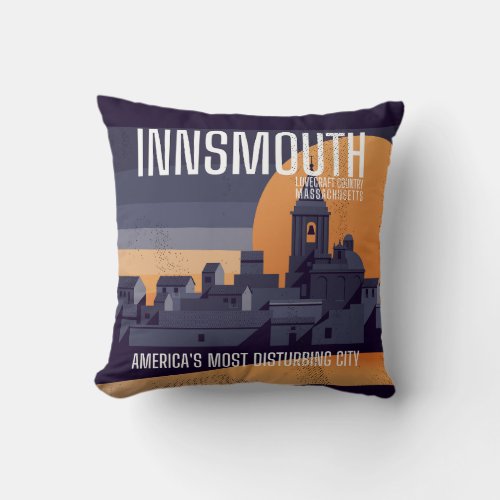 Innsmouth Vintage Travel Poster Lovecraft Throw Pillow