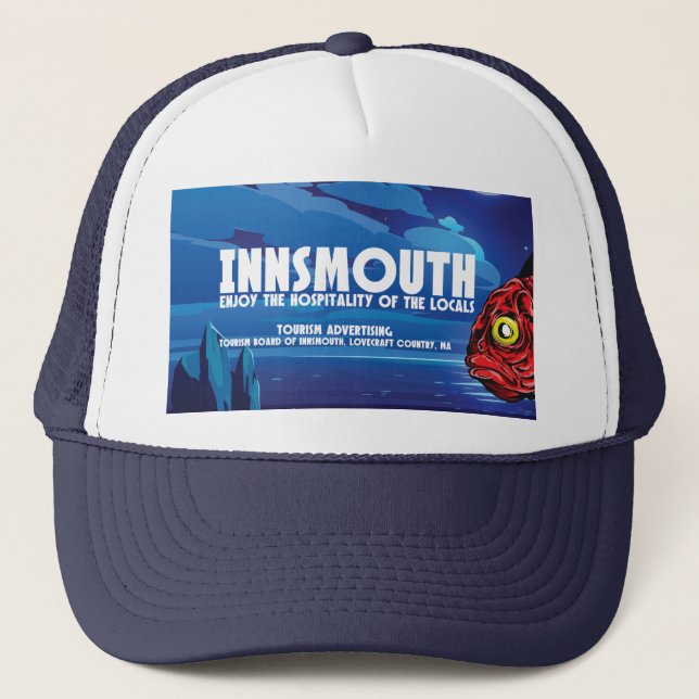 Innsmouth Vintage Travel Poster Lovecraft Trucker Hat (Front)
