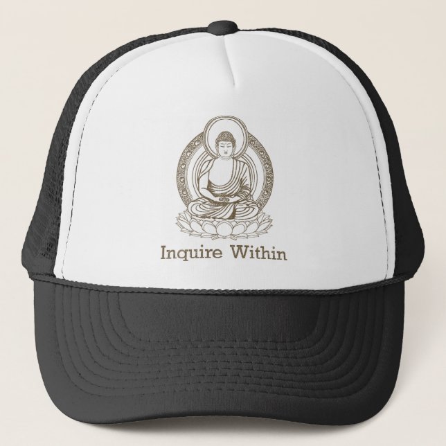 Inquire Within Buddha Trucker Hat (Front)