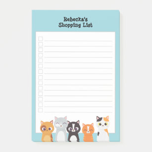 Inquisitive Cats Shopping List Personalized Post-it Notes