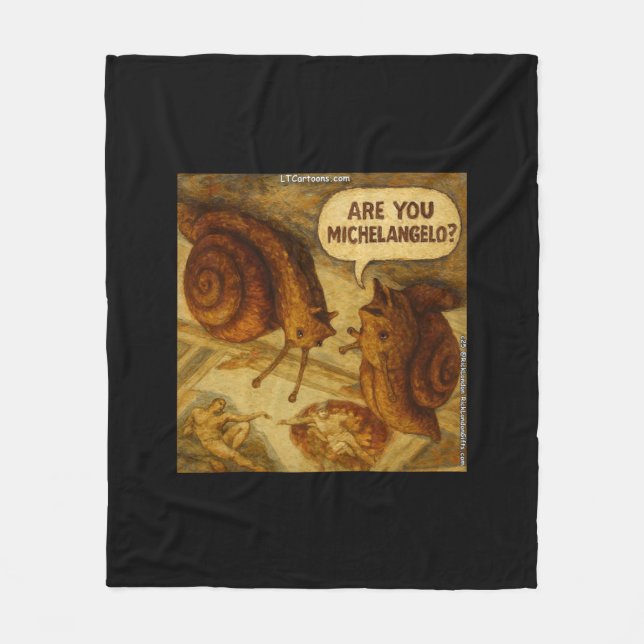 Inquisitive Snail & Michelangelo Parody Cartoon  Fleece Blanket (Front)