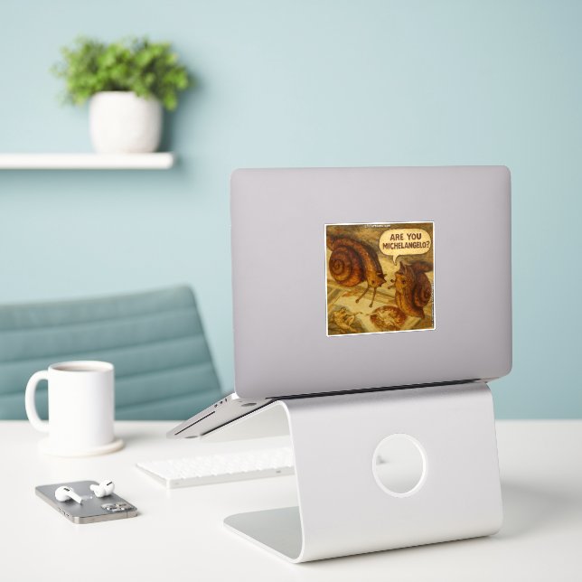 Inquisitive Snail & Michelangelo Parody Cartoon  Sticker (Laptop On Desk)
