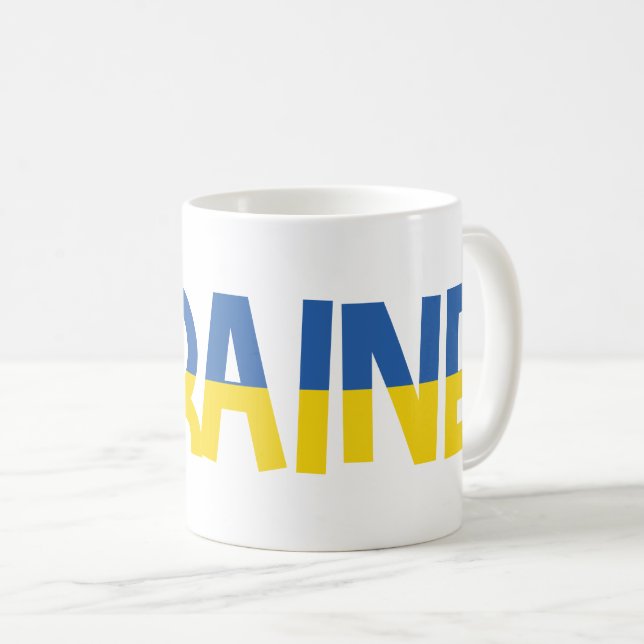Inscription Ukraine in blue and yellow colors Coffee Mug (Front Right)