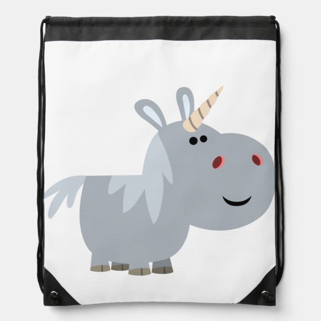 Inscrutable Cartoon Unicorn Drawstring Backpack (Front)