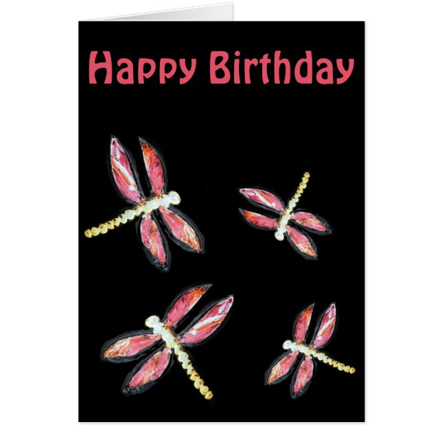 Insect Art Dancing Pink Dragonfly Cards (Front)