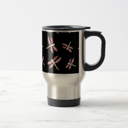 Insect Art Dancing Pink Dragonfly Travel Mug