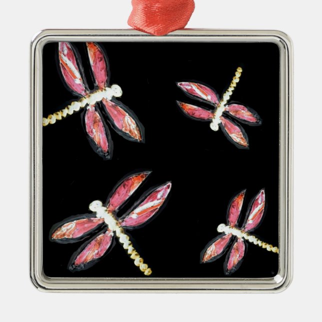 Insect Art Pink Dragonfly Metal Ornament (Front)