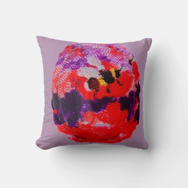 Insect Art Purple, Red Floral Bee Throw Pillow (Front)