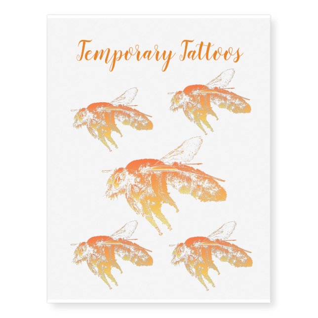 Insect bee orange temporary tattoos (Front)