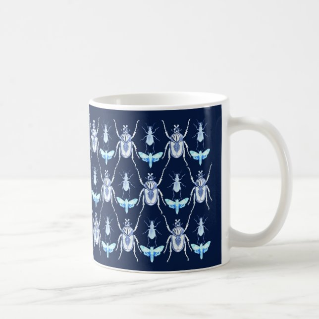 Insect Design, Goliath  + Moths , Blue Coffee Mug (Right)