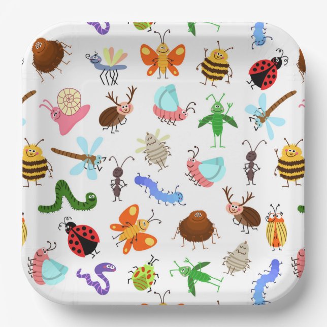 Insect Paper Plates, Bug Theme Birthday Party Plates (Front)