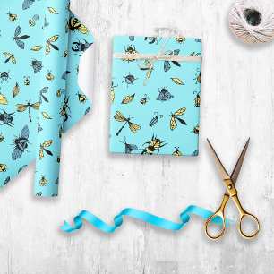 Insect Pattern Light Blue Wrapping Paper