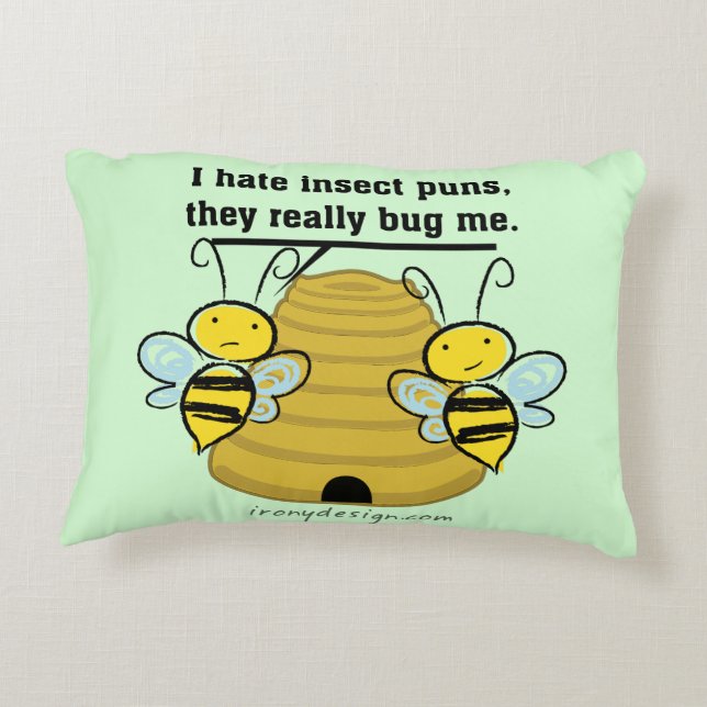Insect Puns Bug Me Funny Bumble Bees Decorative Pillow (Back)