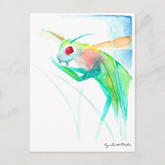 insect worshipping in colorful watercolor postcard
