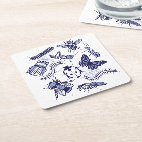 Insects and animals design square paper coaster