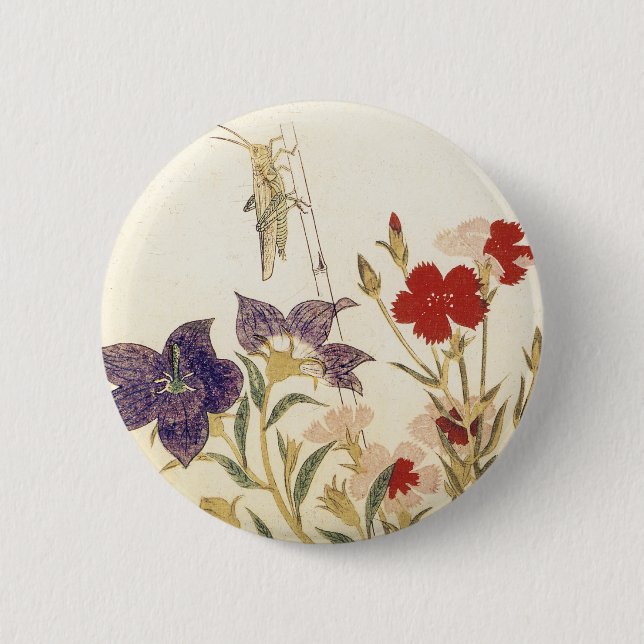 Insects and Flowers by Utamaro Pinback Button (Front)