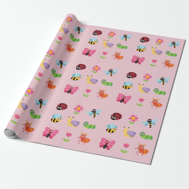 Insects and Flowers Wrapping Paper (Unrolled)