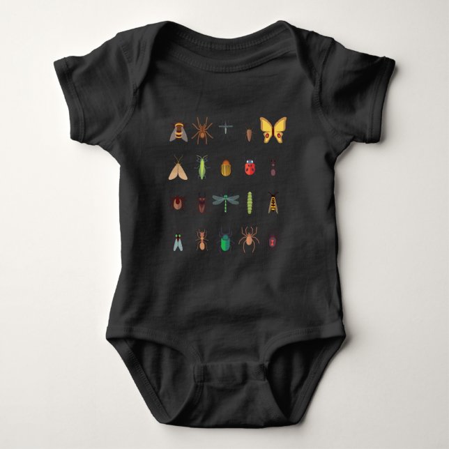 Insects Collection Drawing Cute Entomology Baby Bodysuit (Front)