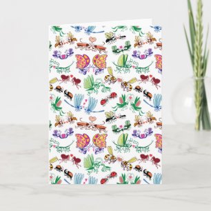 Insects falling in love posing in a pattern design card