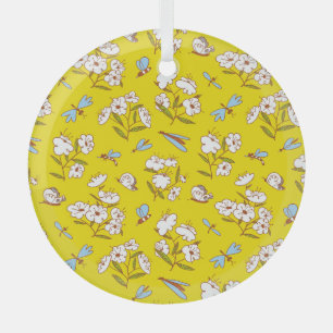 Insects Flowers Butterflies: Summer Seamless Patte Glass Ornament