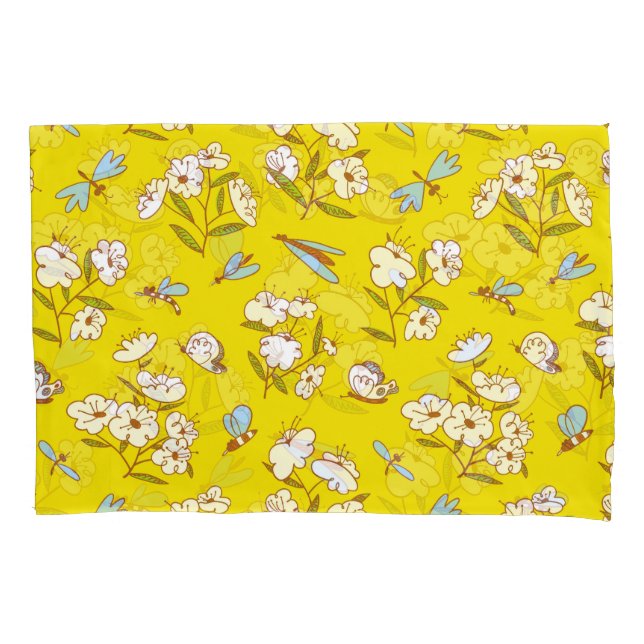 Insects Flowers Butterflies: Summer Seamless Patte Pillow Case (Front)