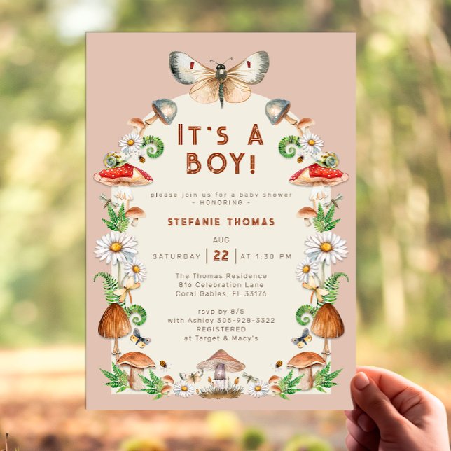 Insects & Mushroom Baby Shower Invitation | Whimsi (It's A Boy Insects & Mushroom Woodland Baby Shower Invitation)