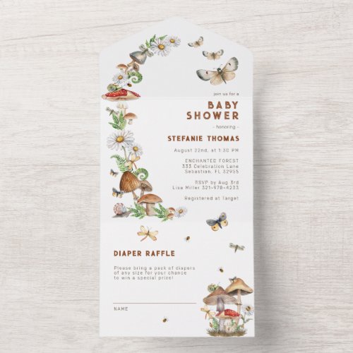 Insects  Mushroom Woodland Baby Shower All In One Invitation