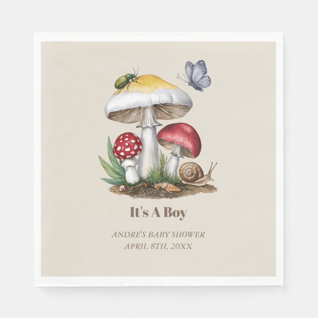 Insects Mushroom Woodland Nature Baby Shower Napkins (Front)