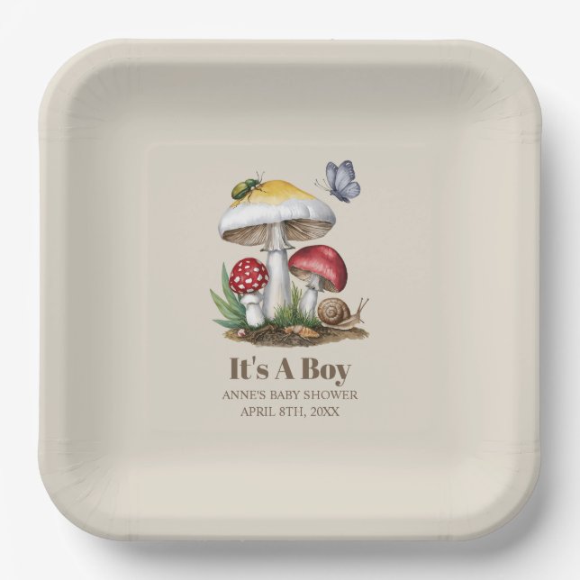 Insects Mushroom Woodland Nature Baby Shower Paper Plates (Front)
