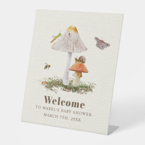 Insects Mushroom Woodland Nature Baby Shower Pedestal Sign