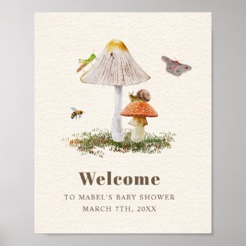 Insects Mushroom Woodland Nature Baby Shower  Poster by JillsPaperie at Zazzle