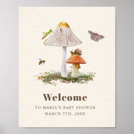 Insects Mushroom Woodland Nature Baby Shower  Poster