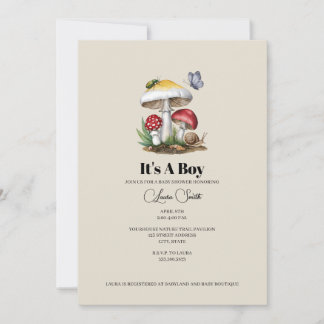Insects Mushroom Woodland Nature Boy Baby Shower I Invitation