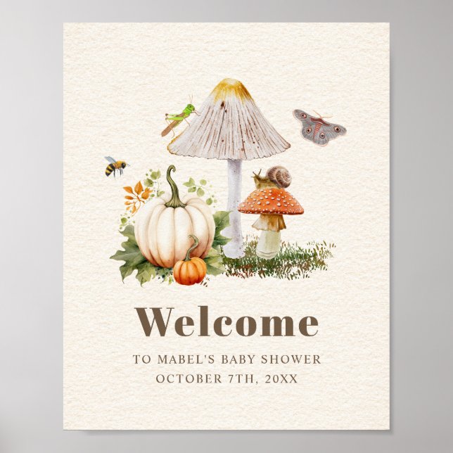 Insects Mushroom Woodland Pumpkin Baby Shower  Poster (Front)