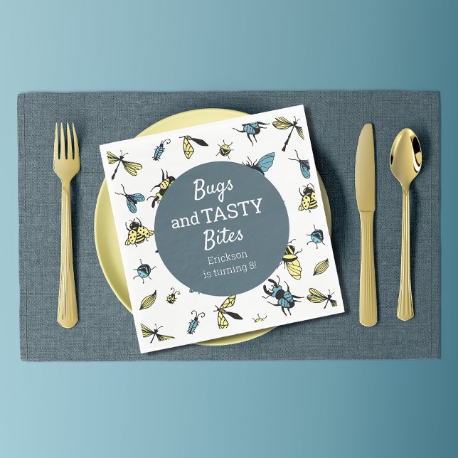 Insects Outdoor Birthday Party | Slate Blue Napkins (Creator Uploaded)