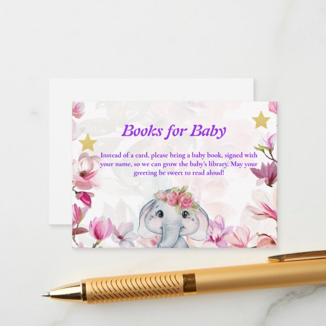 Insert Card Books for Baby Elephant Floral. (Front/Back In Situ)