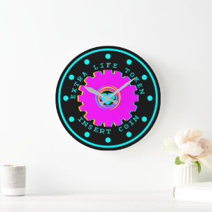 Insert Coin Retro Arcade Extra Life Gamer Heart Large Clock