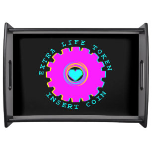 Insert Coin Retro Arcade Extra Life Gamer Heart Serving Tray