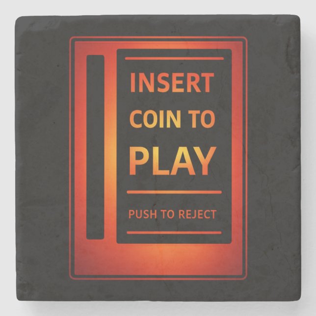 Insert Coin to Play Retro Arcade Stone Coaster (Front)