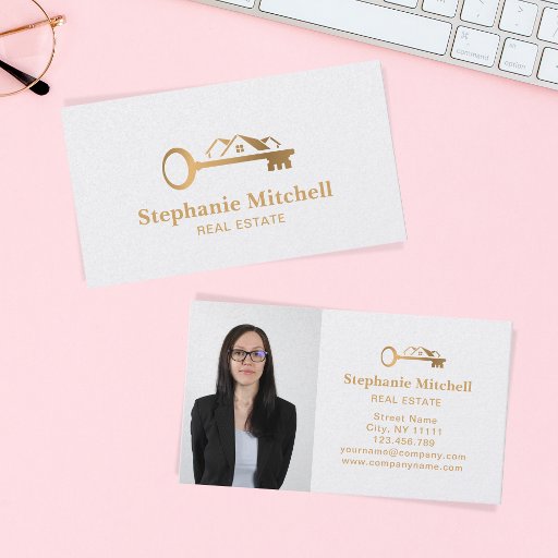 Customizable Insert Photo Real Estate Realtor Key House Gold