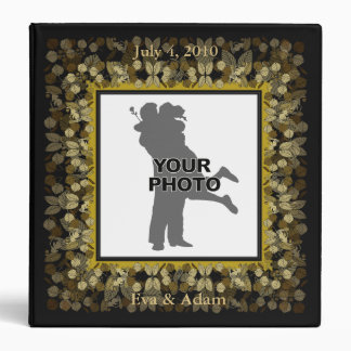 Insert Photo Wedding Binder Black Gold Leaf
