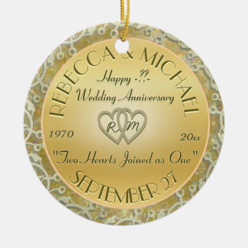 Insert Years Wedding Gold Wedding Anniversary Ceramic Ornament