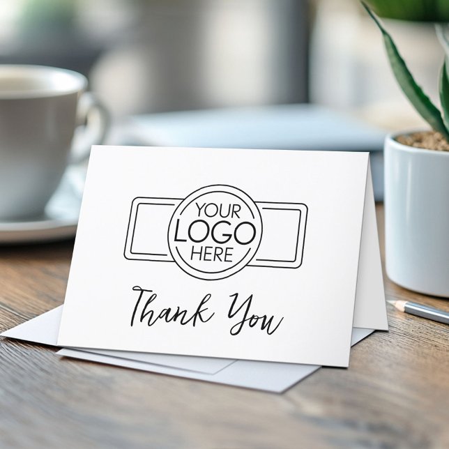 Insert Your Logo on front - QR Code Back Letterpress Thank You Card (Custom Logo Thank You Note Card - Optional QR Code on Back)