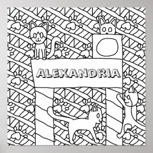 Insert Your Name Cat Coloring Page Poster